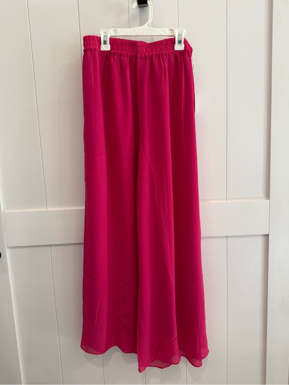 Hot Pink Wide Leg Palazzo Pants Size L Chiffon Flowy Dressy Wedding Resort